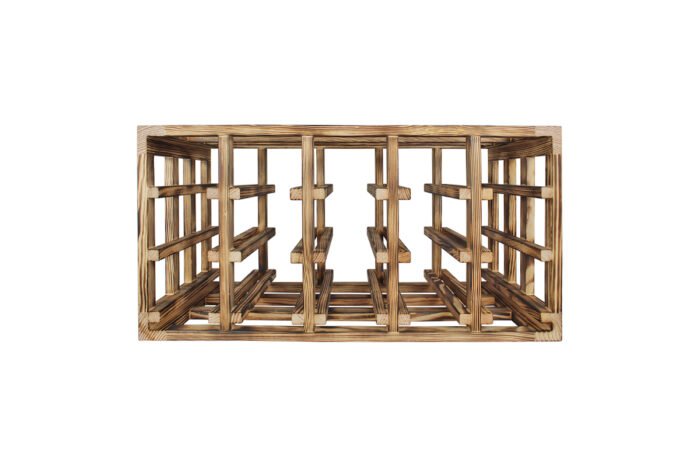 Wine racks in burnt pine wood